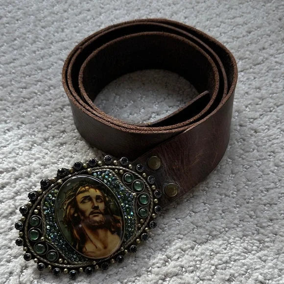 Virgins Saints & Angels Green and Brown Jesus Belt - Picture 2 of 3